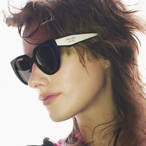 NEW Prada PR14WS 09Q-5S0 Black Talc Gray Cat Eye Oversized Women Sunglasses